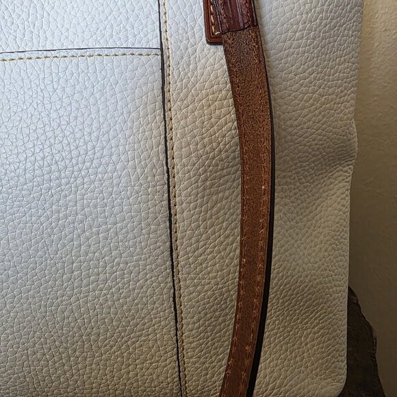 Dooney & Bourke Wexford Lexington Pebble Leather Tote Bag White Tan Handles Red - Picture 13 of 16